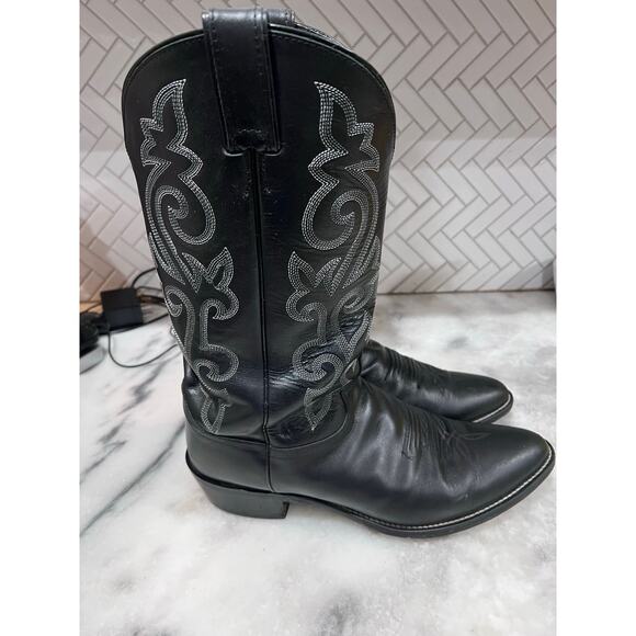 Justin Black Leather Cowboy Boots 11.5 EE Men’s Western Square Toe 1409 USA Made main image 4
